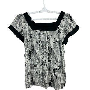 Apt. 9 Womens Size L Short Sleeve Black & Gray Abstract Print Cotton Blouse